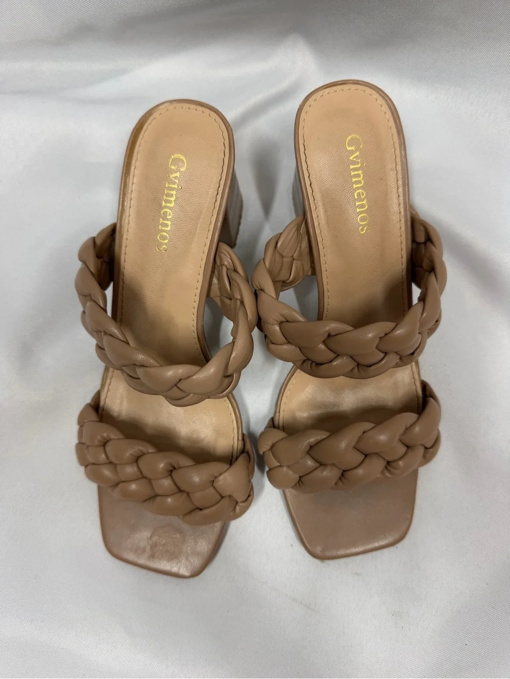 Gvimenos | Square Toe Braided Block Chunky Heel Sandals Tan Women's Size 6.5